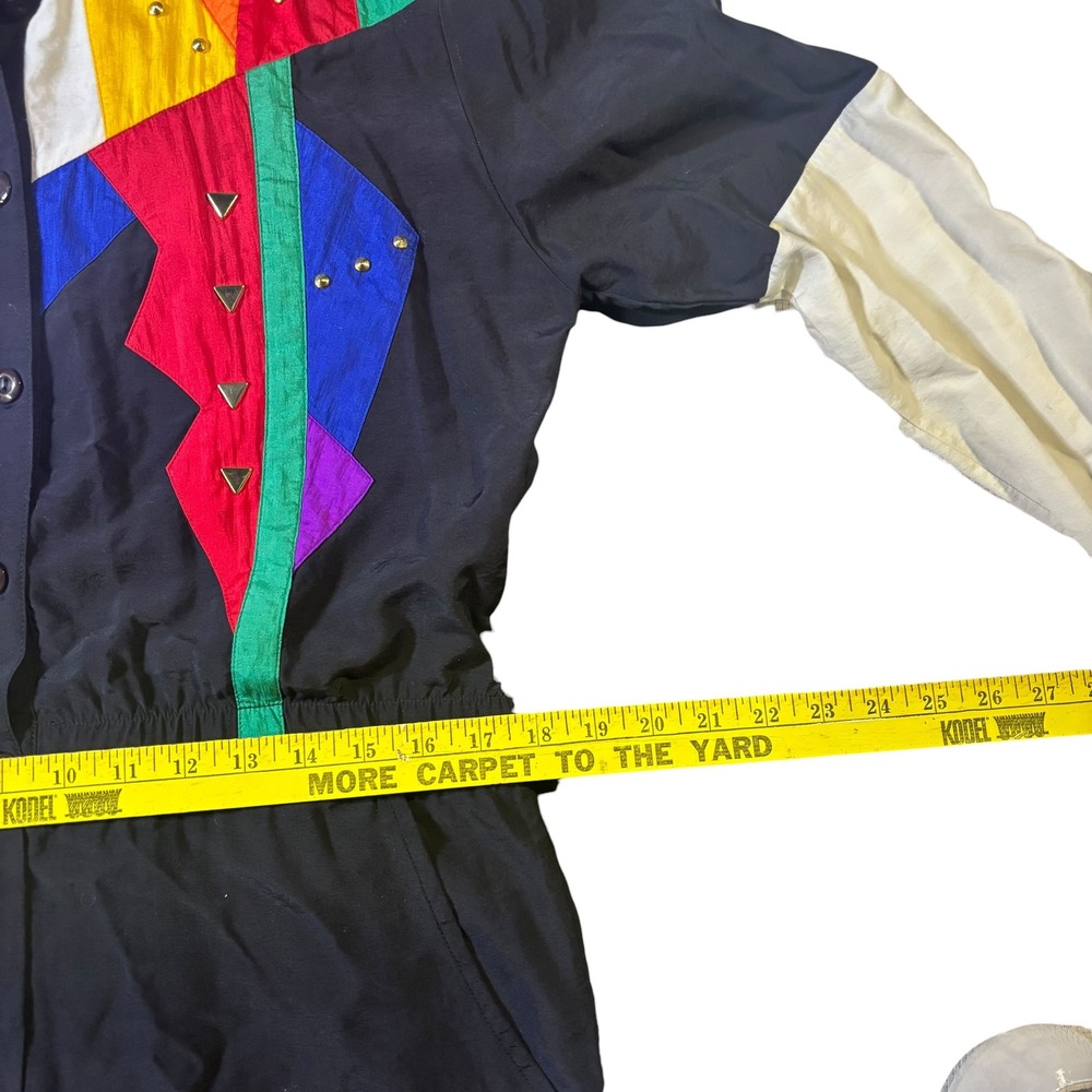 Vintage Saint Germain Sport Colorblock Studded Jumpsuit Black Multi PF‎ 88441 40 - Picture 12 of 14